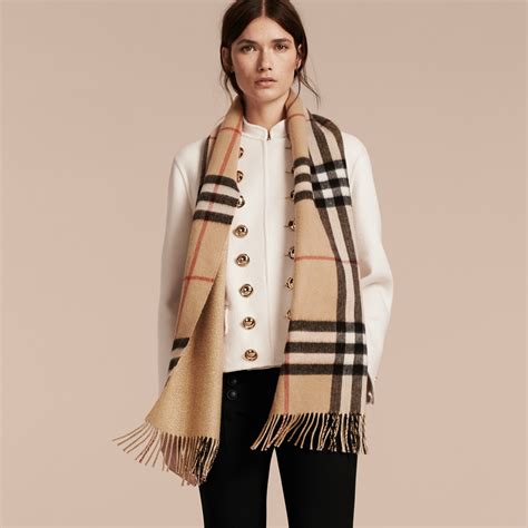 burberry giant check cashmere scarf camel|Burberry Check cashmere scarf sale.